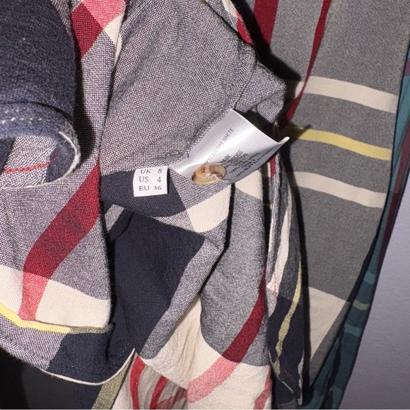 J W ANDERSON sz 4 Blue Long Sleeve Tie Plaid Button Down Leather Patch Pocket - Picture 12 of 16